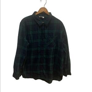 Beachlunchlounge scotch plaid flannel button up shirt green and navy blue Sz XL